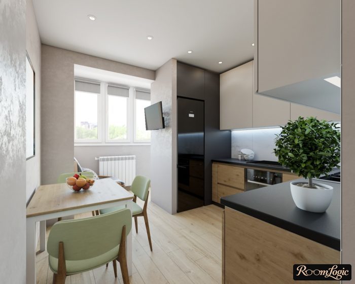 110-square-foot kitchen interior design with a balcony