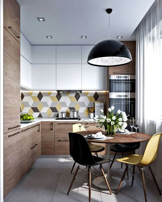 3D cubes on the kitchen backsplash