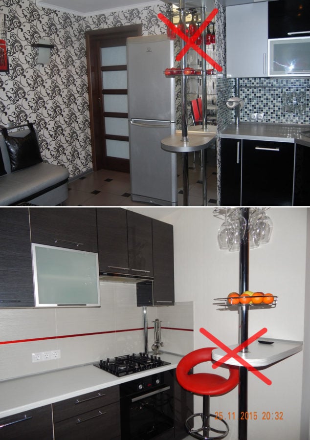 A breakfast bar on a chrome leg is not in style and ruins the design