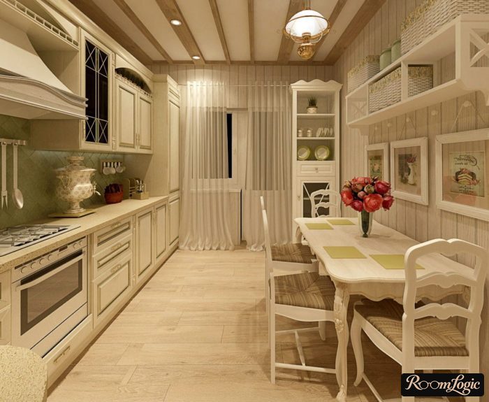A Provence-style chandelier in the kitchen