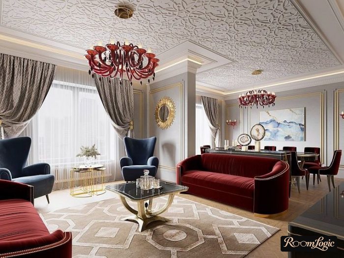 art deco fireplace in living room