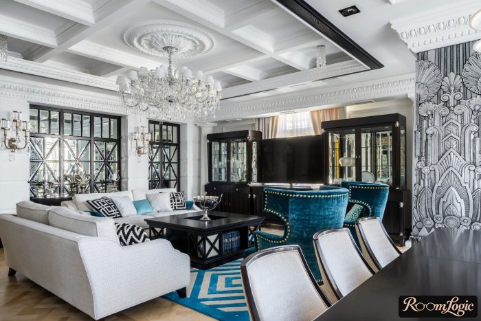 art deco kitchen-living room design