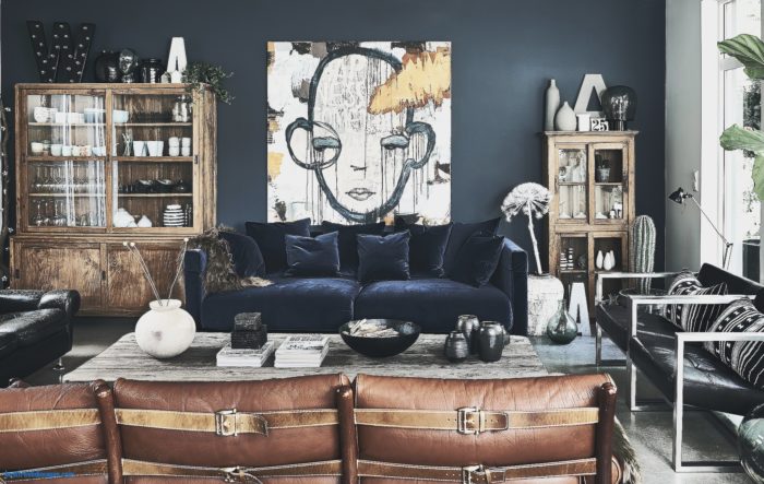 art deco leather and velvet furniture
