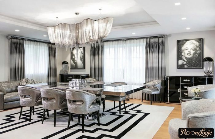 art deco style living room in black and white