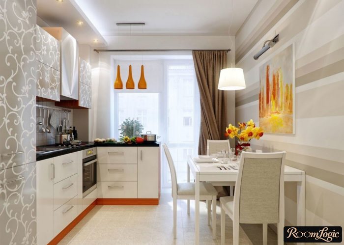 asymmetric curtains in the kitchen with a balcony door