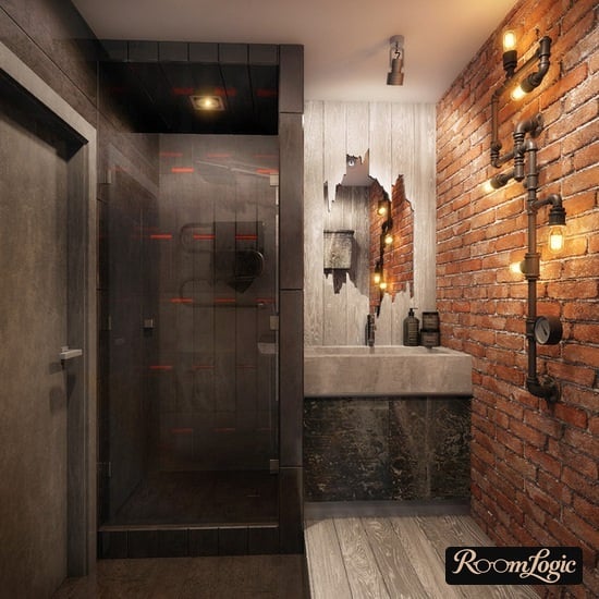 authentic loft-style bathroom with red bricks