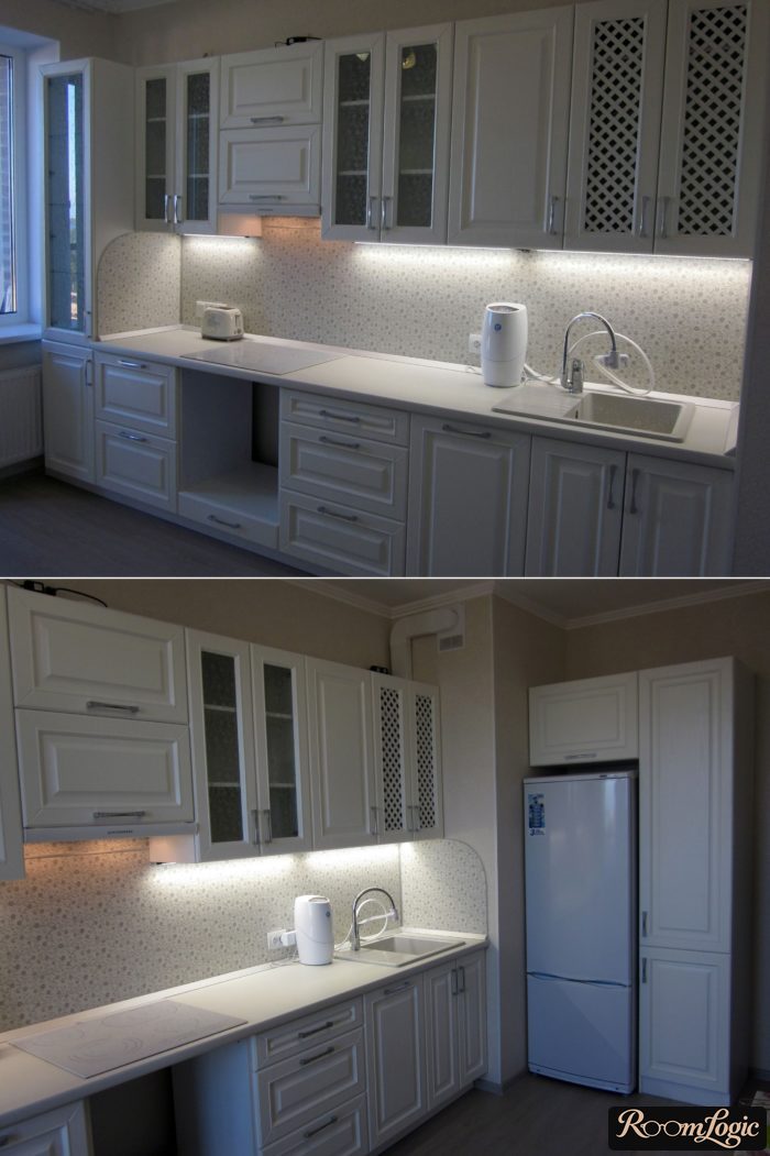 backlit plastic backsplash on the kitchen