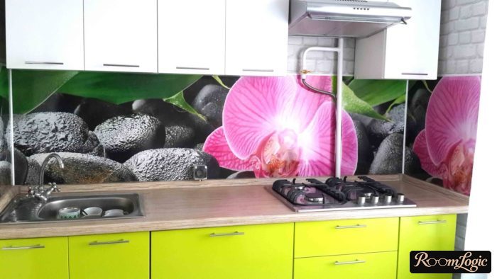 backsplash for kitchen from plastic with flower image