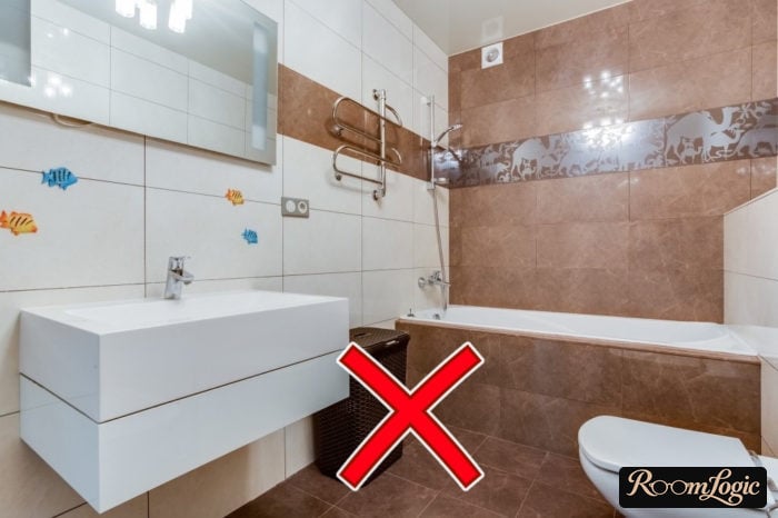 bad tile with brown marble imitation