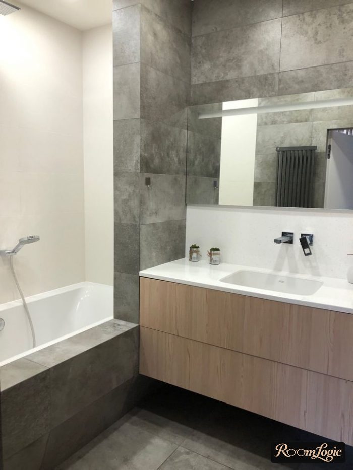 bathroom design with built-in faucet