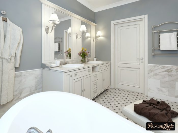 bathroom in provence style with marble-look tile