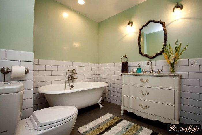 bathroom in provence style with white brick tile