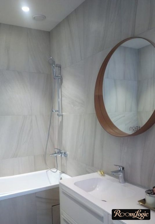Bathroom in Scandinavian style with gray tones