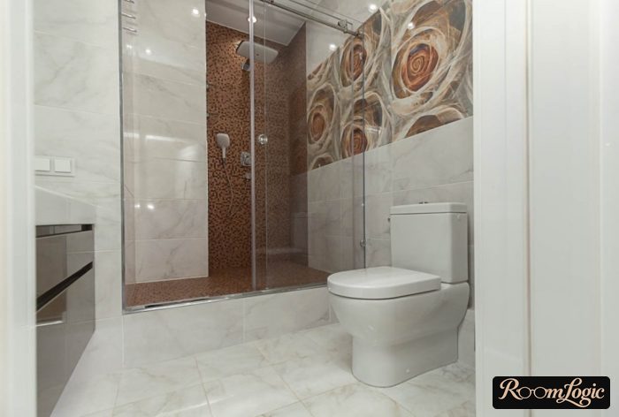Bathroom interior combined with a toilet and shower