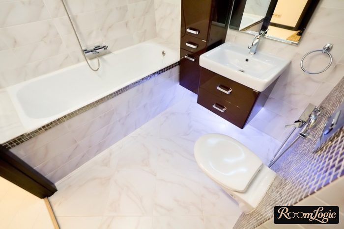 Bathroom interior combined with a toilet in minimalism