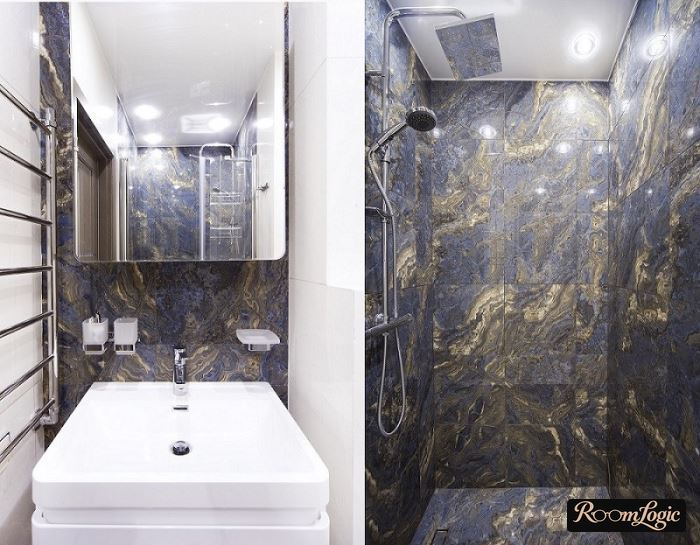 Bathroom wall tile in small slate-look ceramic