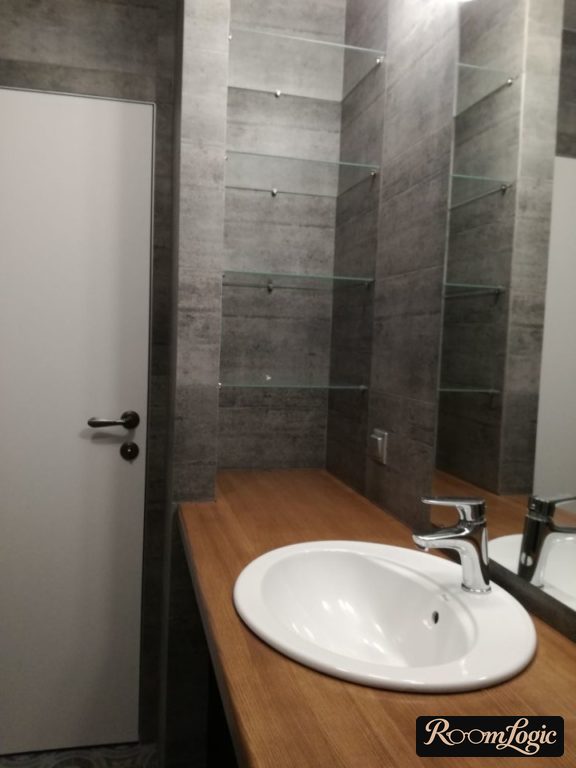 bathroom with a loft and scandi style combination