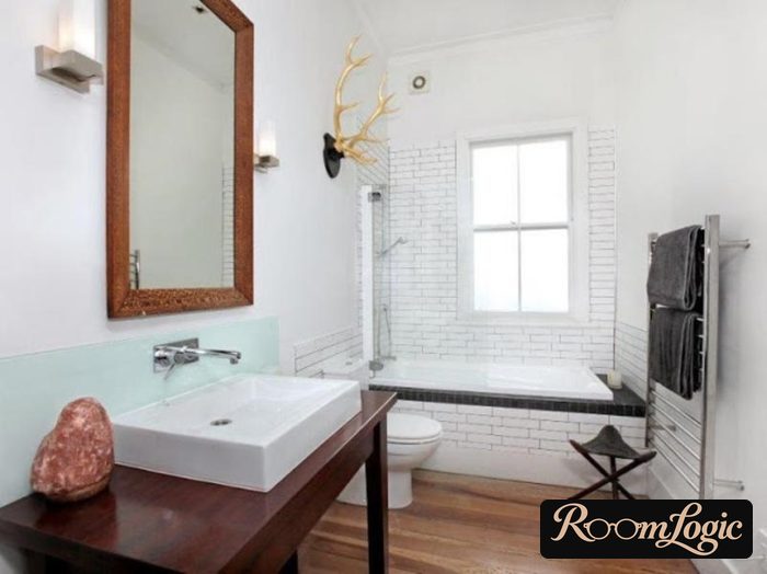bathroom with a window in scandi style