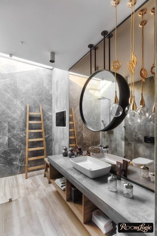 bathroom with art deco and loft elements