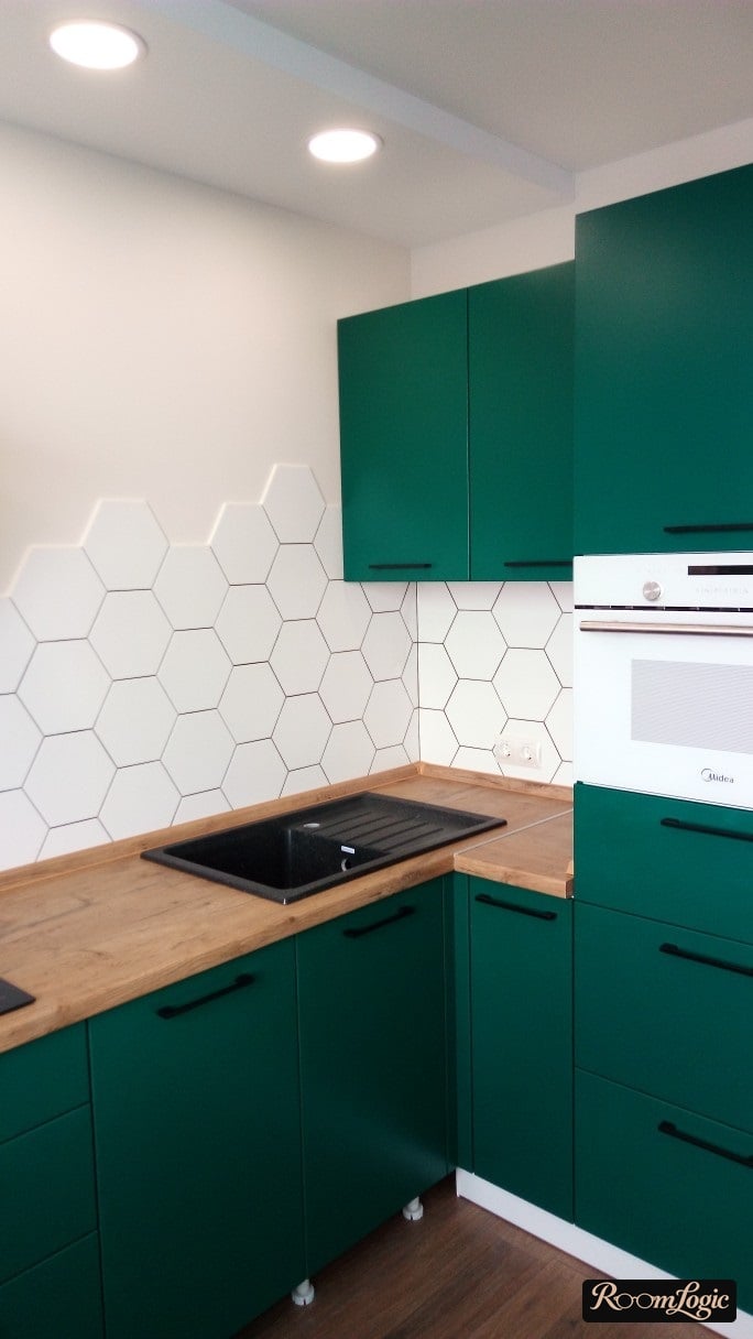 beautiful corner kitchen with sink in the corner