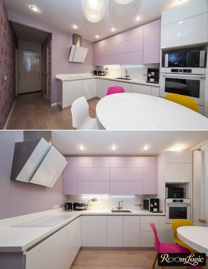 beautiful design of a corner kitchen without upper cabinets on one side