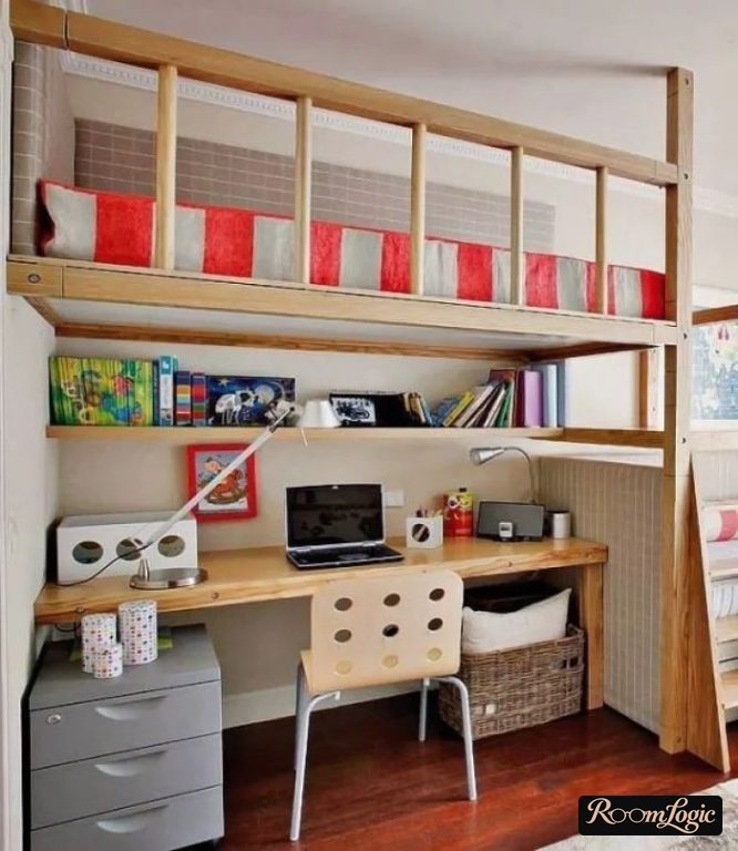 bed-loft above desk in boy teenager's room