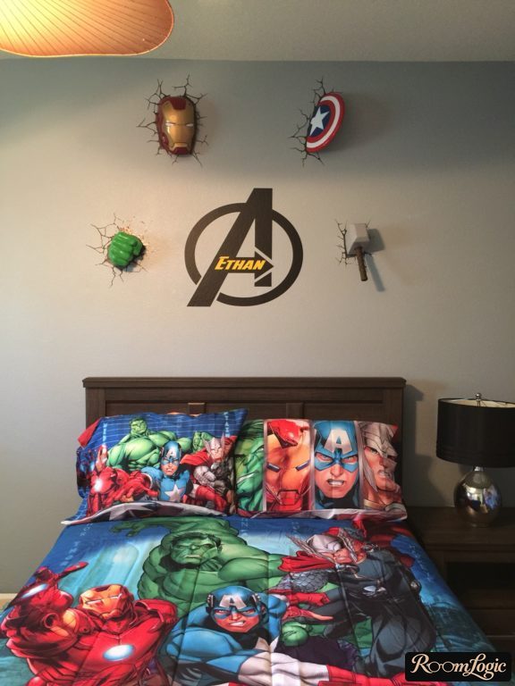 bedding with avengers in kids' room