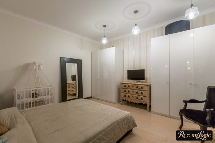 bedroom and kids' room against the wall in one room