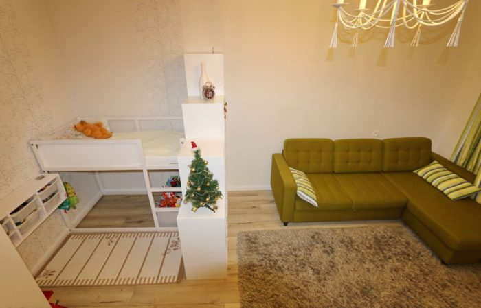 bedroom and kids' room in one room design