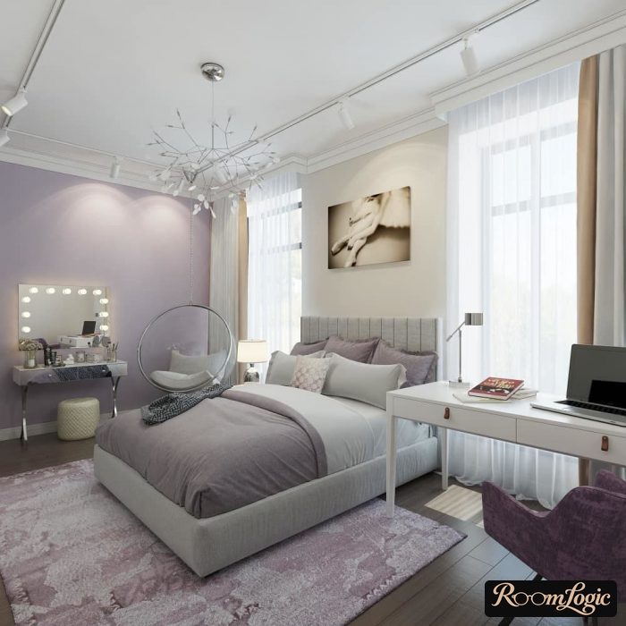 Bedroom in lilac tones