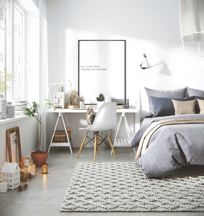 bedroom with poured concrete floor