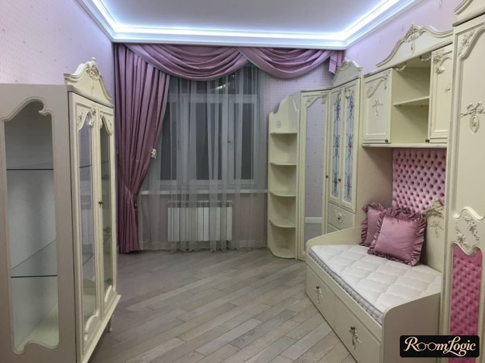 Beige and pink colors for a girls' room for two girls