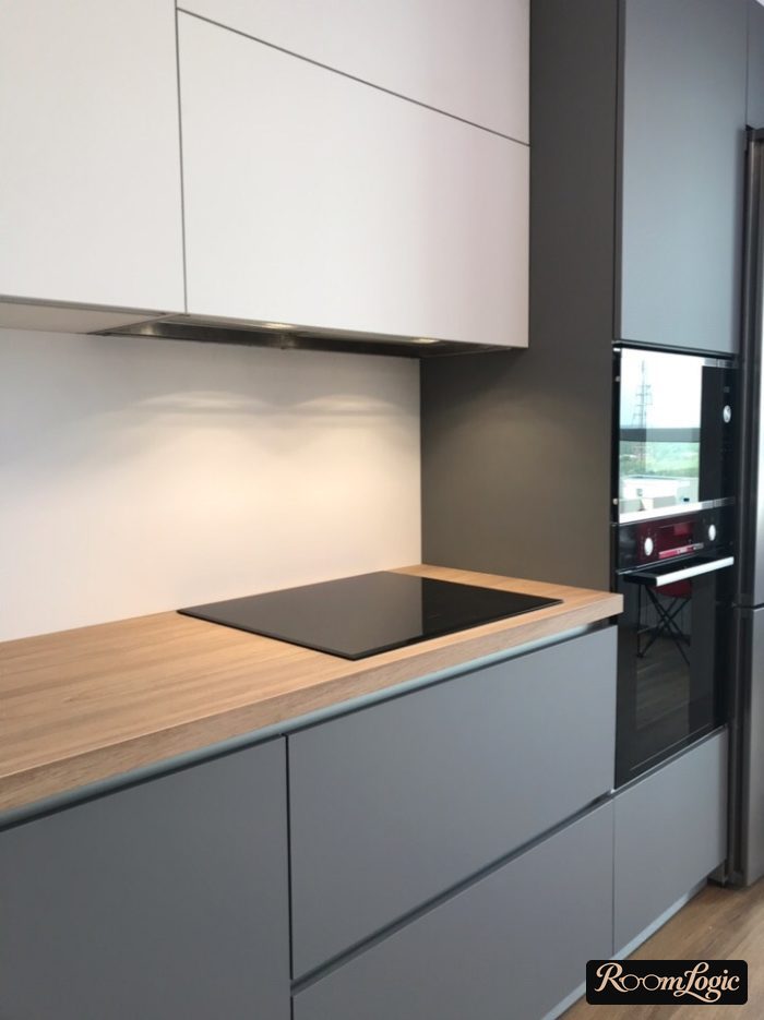 beige backsplash for gray matte kitchen