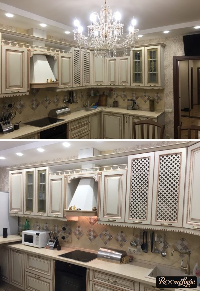beige kitchen in light tones in classic style