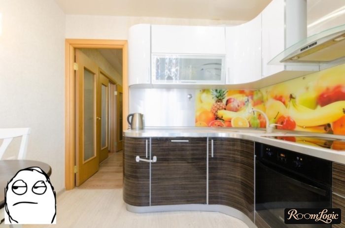 Beige one-color wallpaper for the kitchen with a bright backsplash
