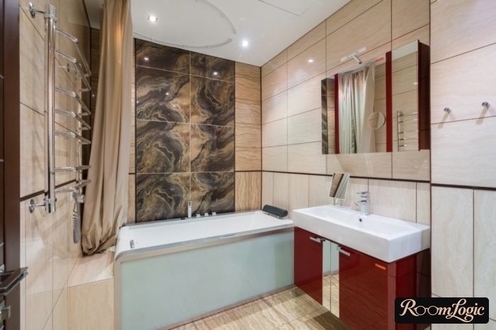 beige tile in the bathroom