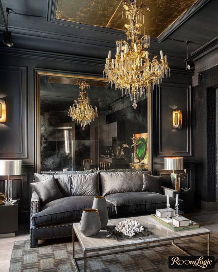 black and gold in art deco style