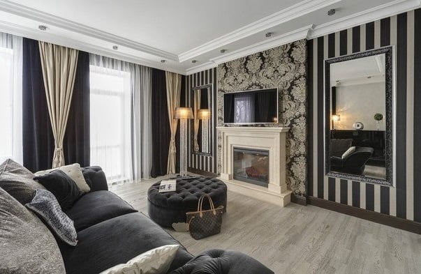 black and milk white art deco living room