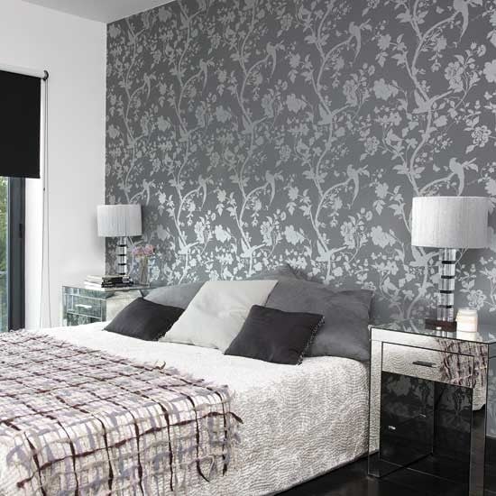 black and silver wallpaper in the bedroom