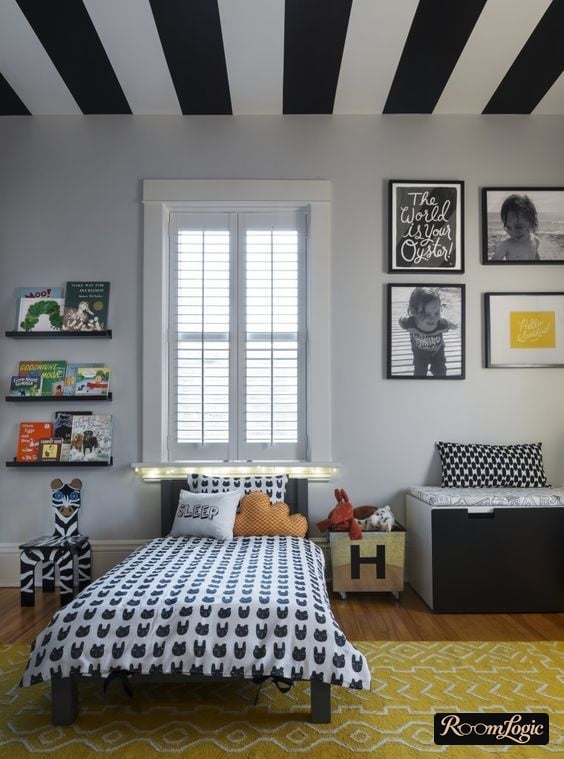 black and white ceiling in kids' room