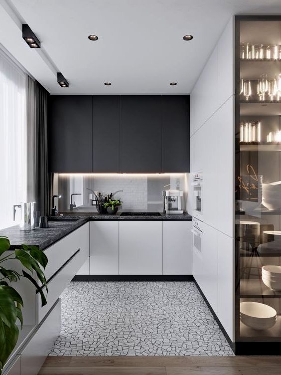 black and white minimalist kitchen interior