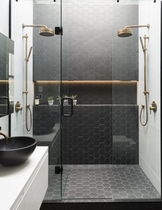 black and white tile in the bathroom