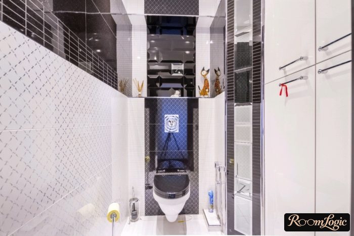black and white tile toilet