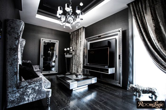 black art deco style living room design