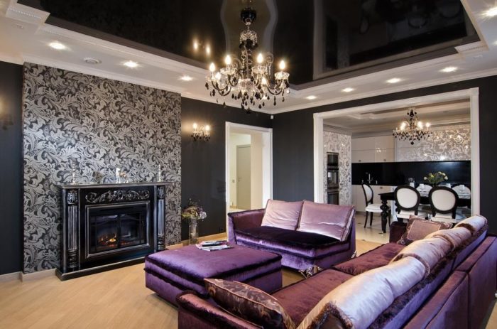 black ceiling in art deco living room