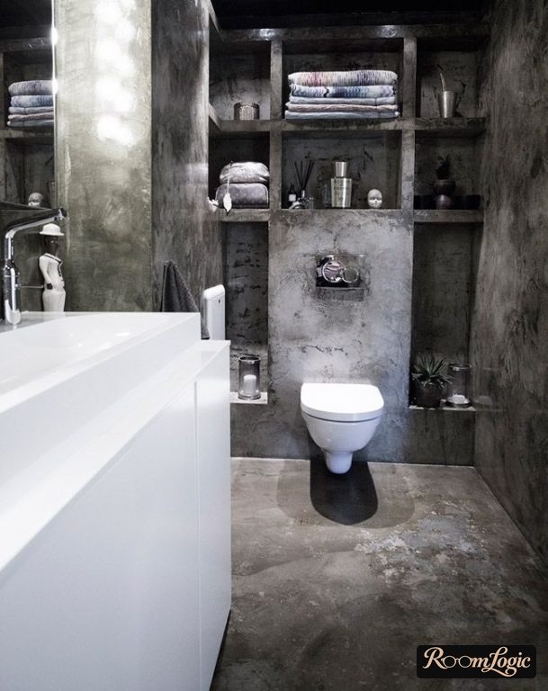 black decorative plaster in the bathroom