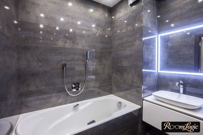 black metal tile in small bathroom