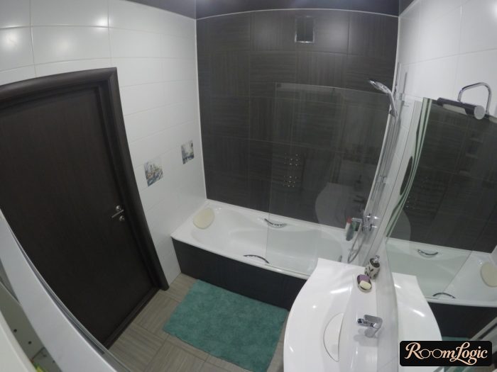 black satin stretch ceiling in bathroom