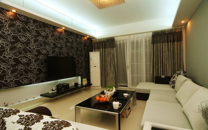 black wallpaper with colors in the living room