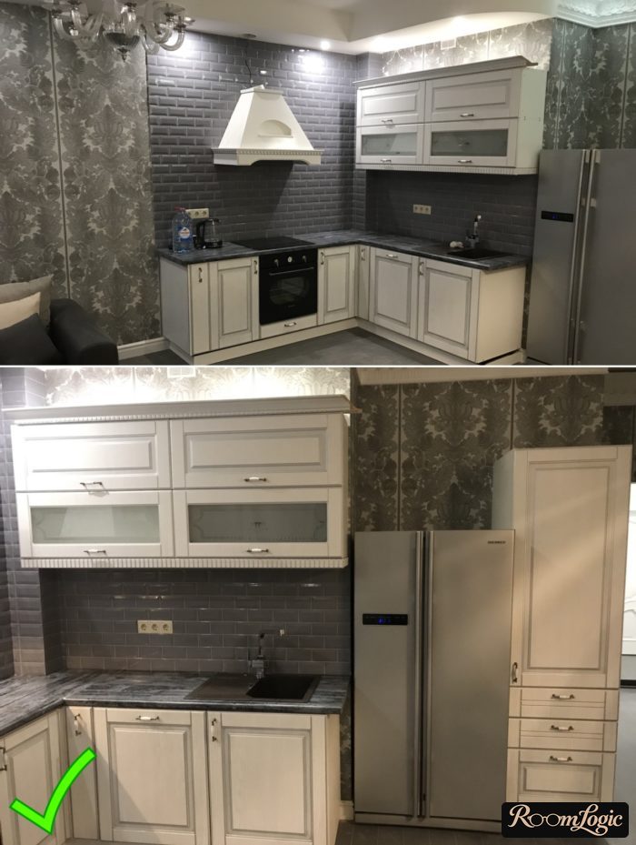 black wallpaper with patterns on the kitchen